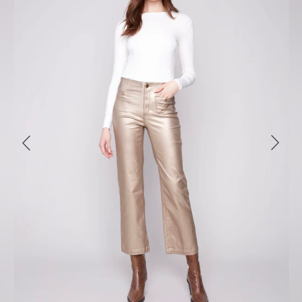 CHARLIE B Metallic Wax Flared Pants